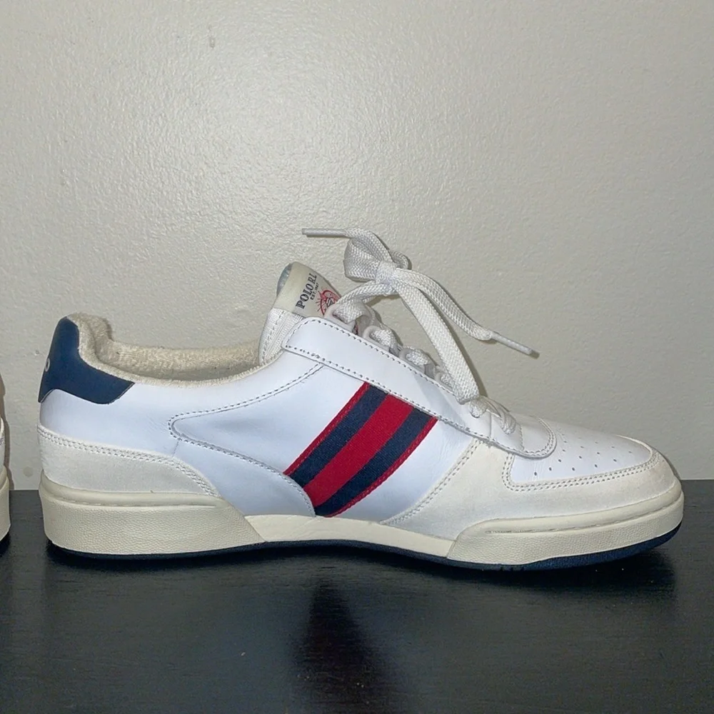 Polo Ralph Lauren Men's White Court‎ Suede & Leather Sneakers Shoes Size 10.5